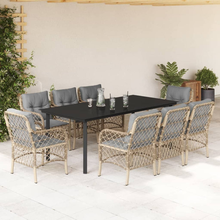 9-delige Tuinset met kussens poly rattan gemengd beige