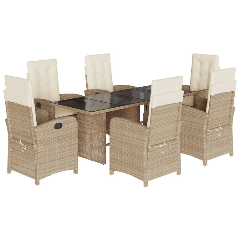 7-delige Tuinset met kussens poly rattan beige