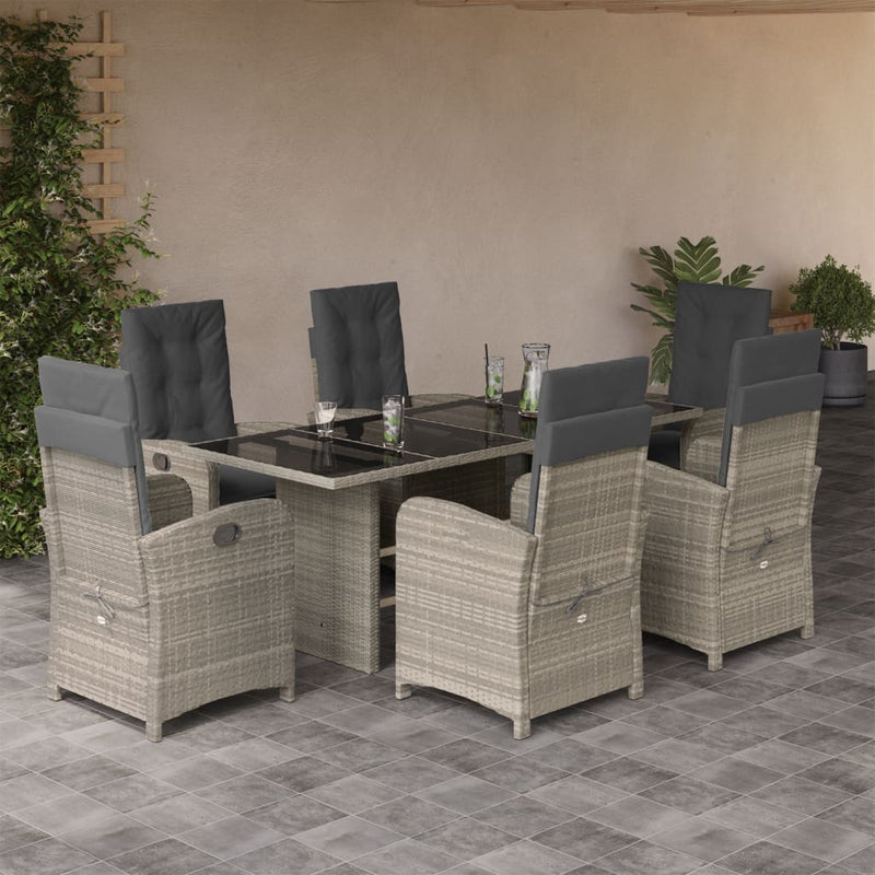 7-delige Tuinset met kussens poly rattan grijs