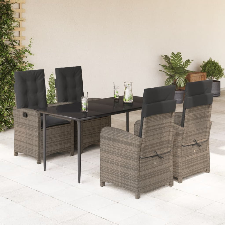 5-delige Tuinset met kussens poly rattan grijs