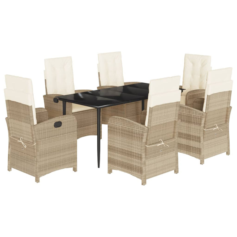7-delige Tuinset met kussens poly rattan beige