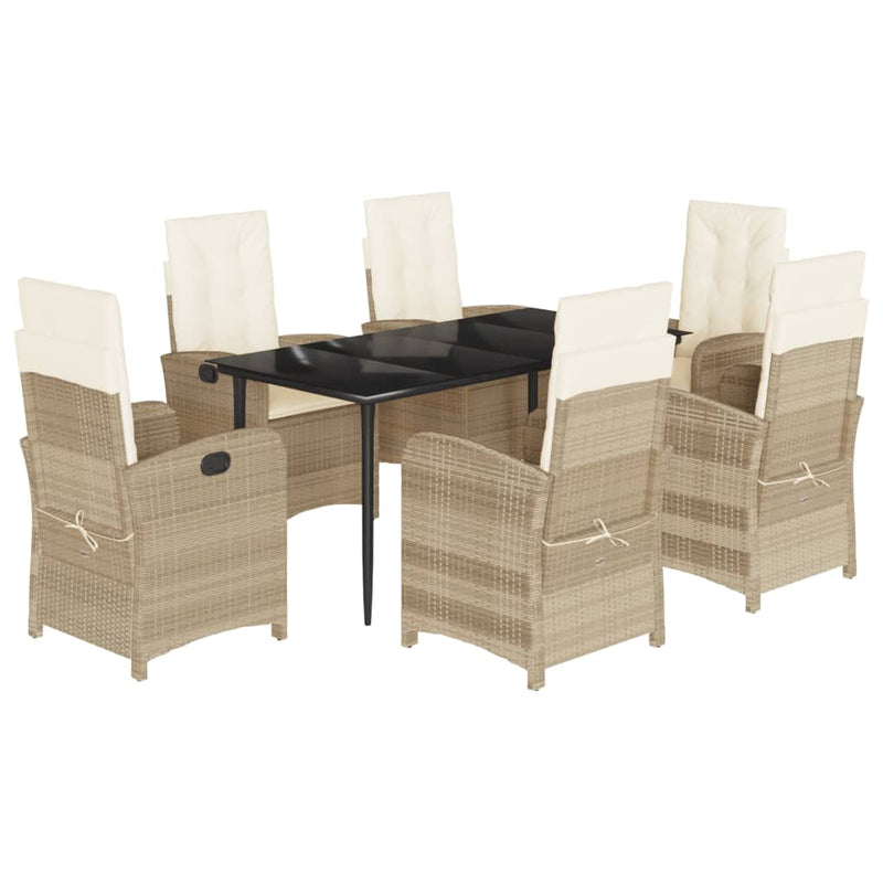 7-delige Tuinset met kussens poly rattan beige