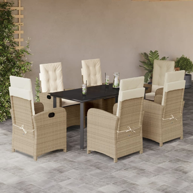 7-delige Tuinset met kussens poly rattan beige