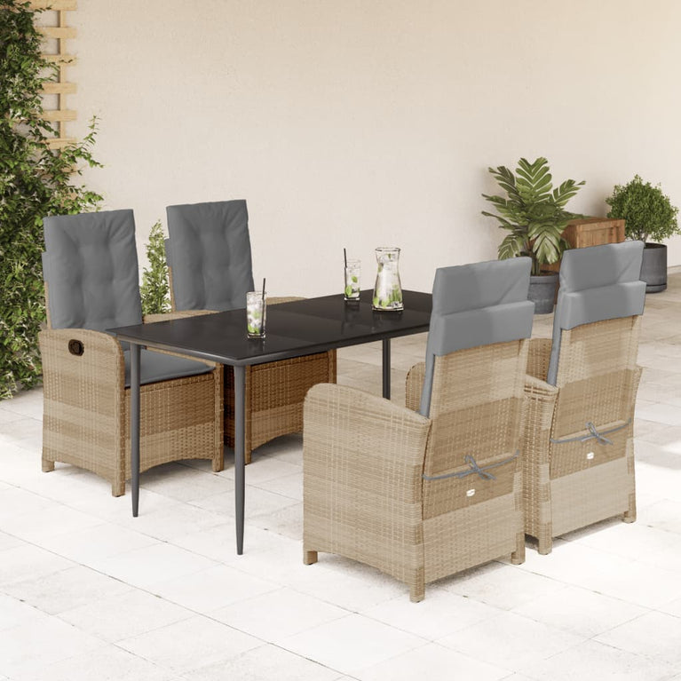 5-delige Tuinset met kussens poly rattan gemengd beige