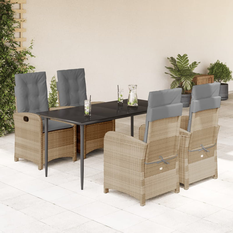 5-delige Tuinset met kussens poly rattan gemengd beige