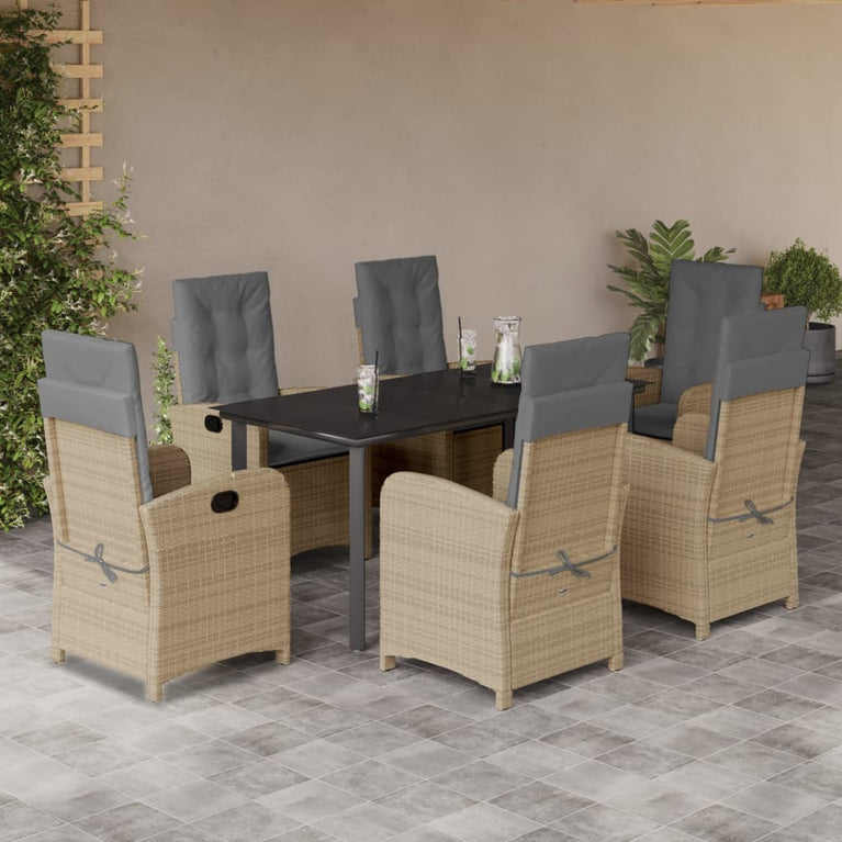 7-delige Tuinset met kussens poly rattan gemengd beige