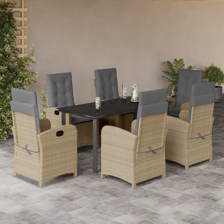 7-delige Tuinset met kussens poly rattan gemengd beige