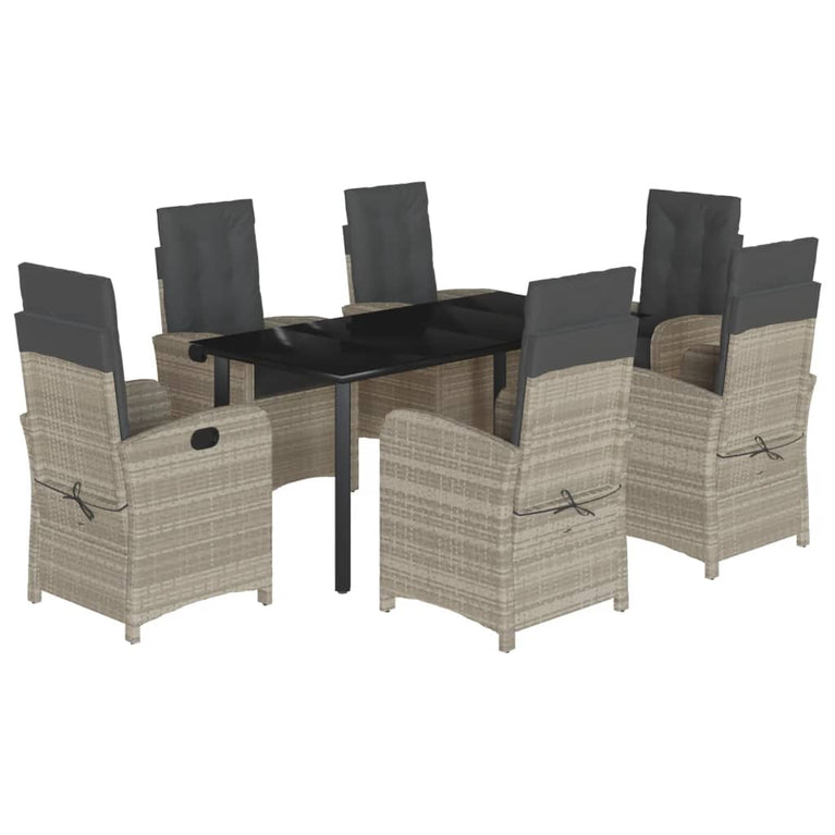 7-delige Tuinset met kussens poly rattan grijs