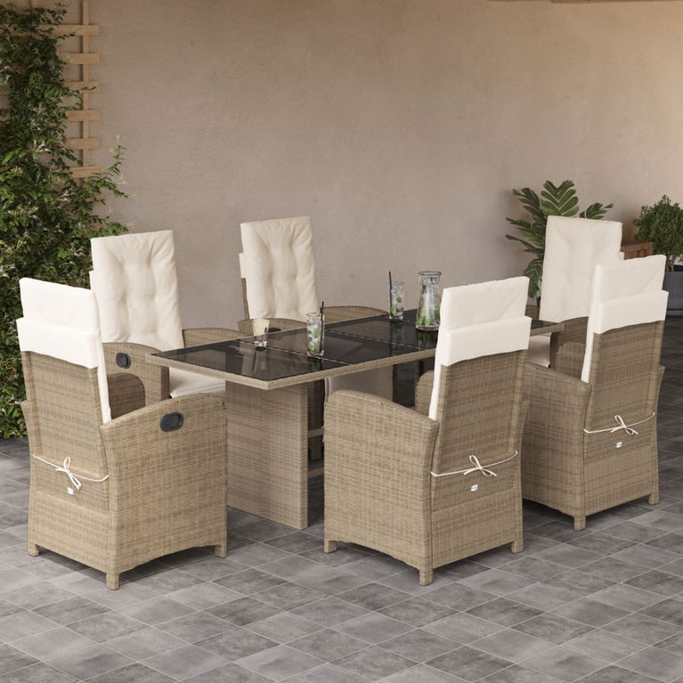 7-delige Tuinset met kussens poly rattan beige