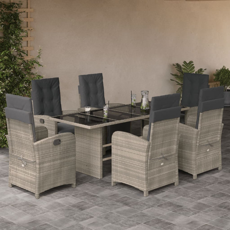 7-delige Tuinset met kussens poly rattan grijs