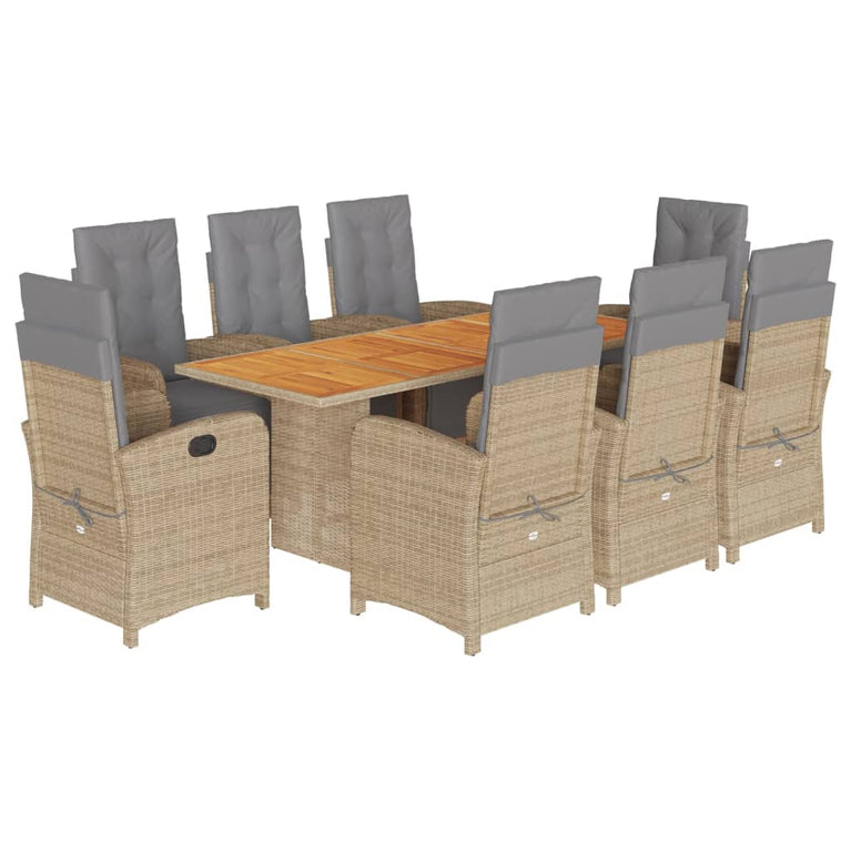 9-delige Tuinset met kussens poly rattan beige