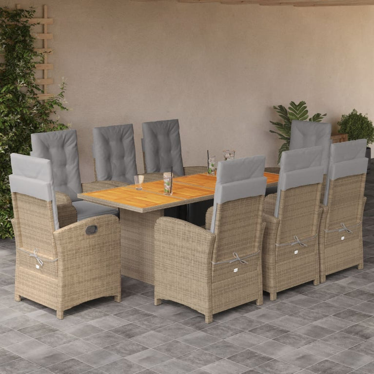 9-delige Tuinset met kussens poly rattan beige