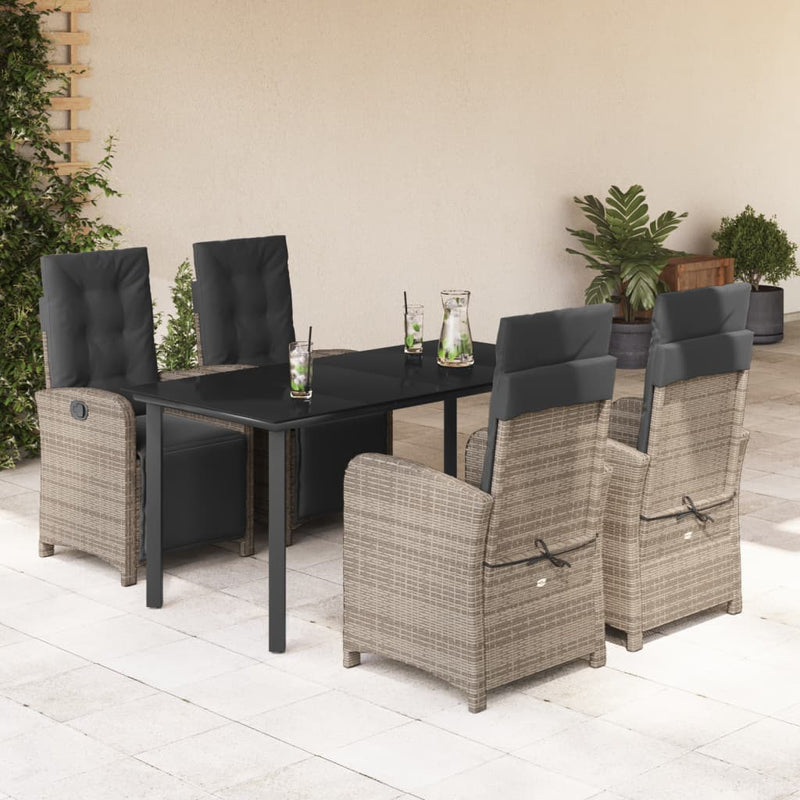 5-delige Tuinset met kussens poly rattan grijs