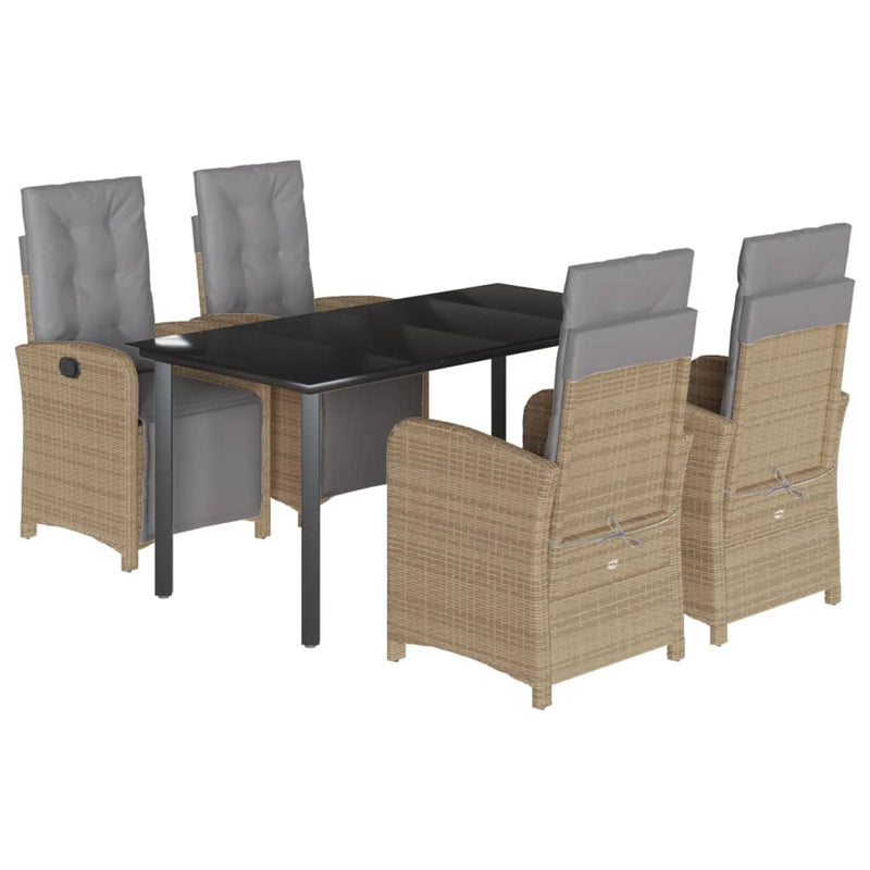 5-delige Tuinset met kussens poly rattan beige