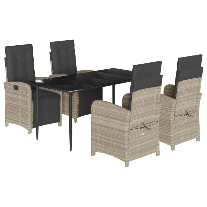 5-delige Tuinset met kussens poly rattan lichtgrijs