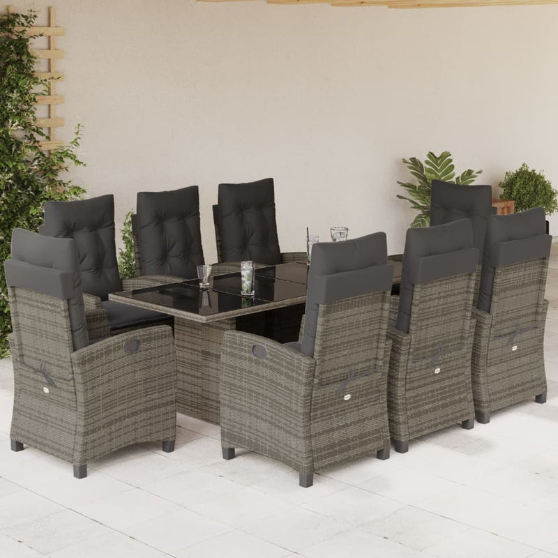9-delige Tuinset met kussens poly rattan grijs