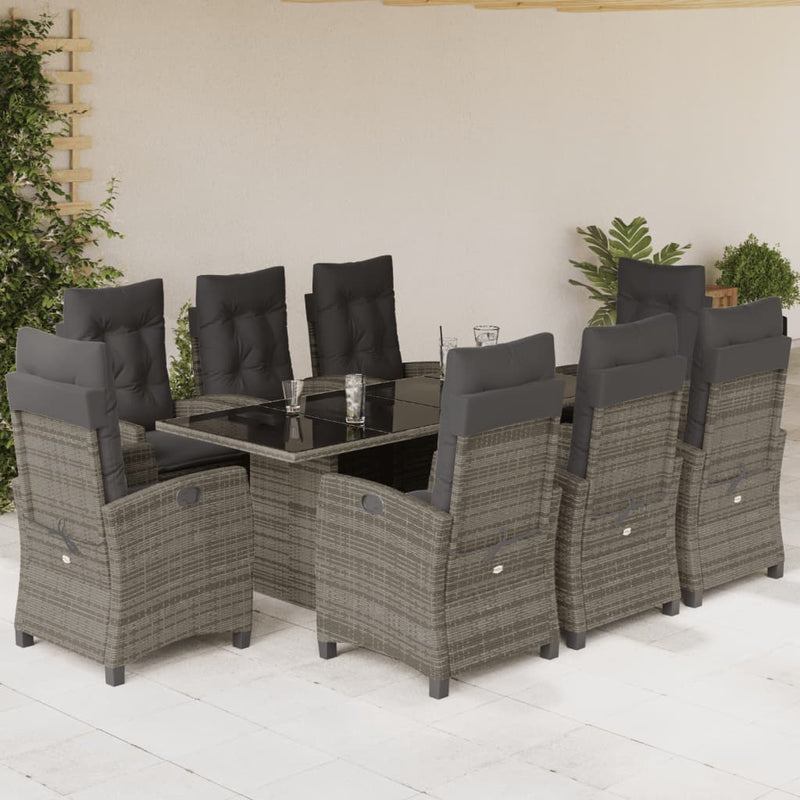 9-delige Tuinset met kussens poly rattan grijs