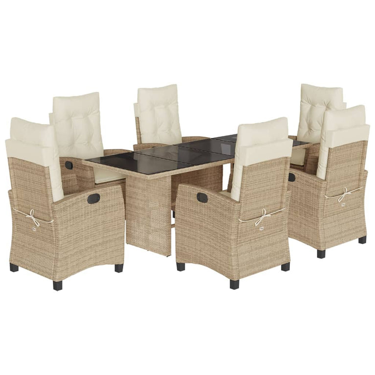 7-delige Tuinset met kussens poly rattan beige