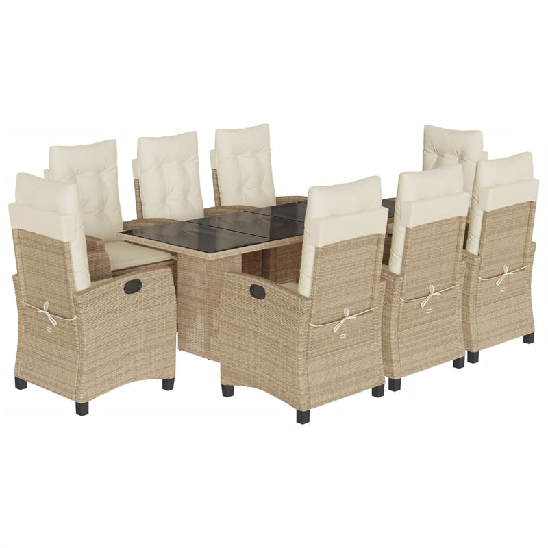 9-delige Tuinset met kussens poly rattan beige