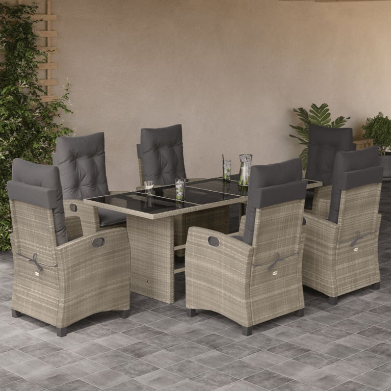 7-delige Tuinset met kussens poly rattan grijs