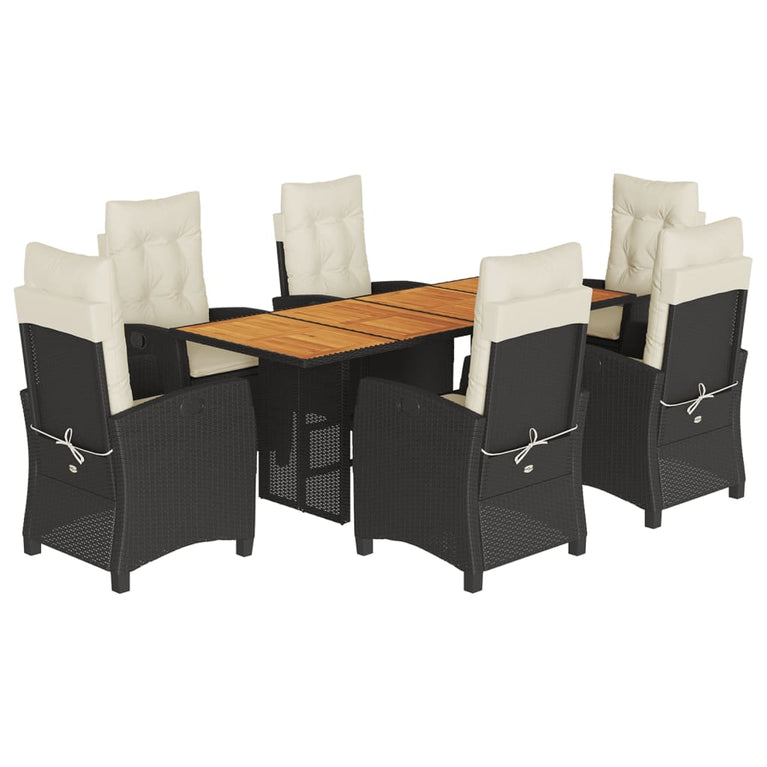 7-delige Tuinset met kussens poly rattan zwart