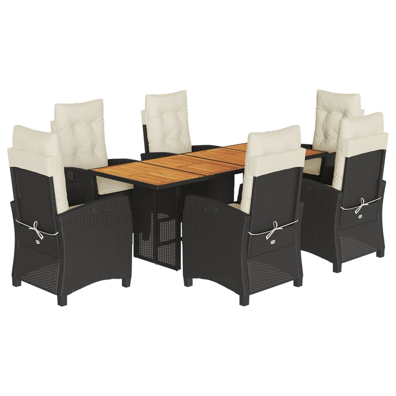 7-delige Tuinset met kussens poly rattan zwart