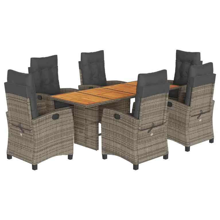 7-delige Tuinset met kussens poly rattan grijs