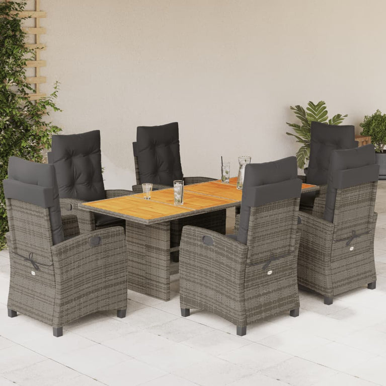 7-delige Tuinset met kussens poly rattan grijs