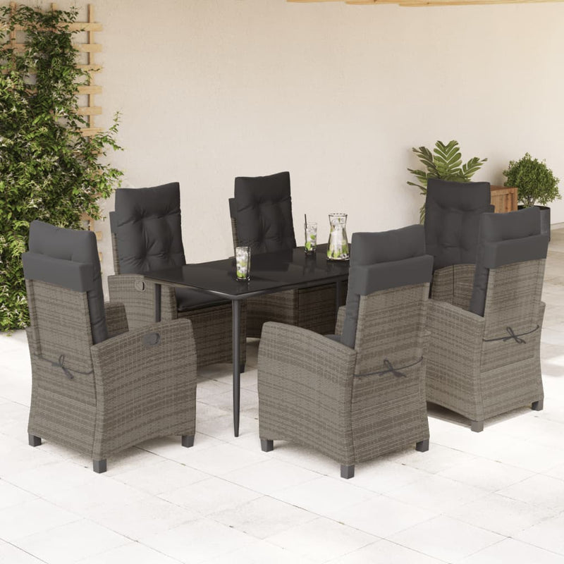 7-delige Tuinset met kussens poly rattan grijs