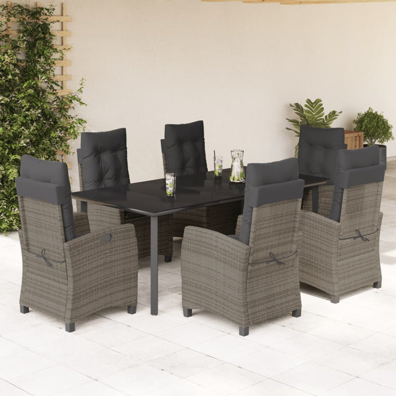 7-delige Tuinset met kussens poly rattan grijs
