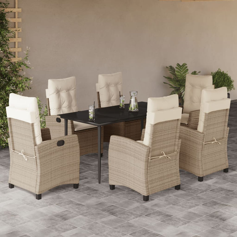 7-delige Tuinset met kussens poly rattan beige