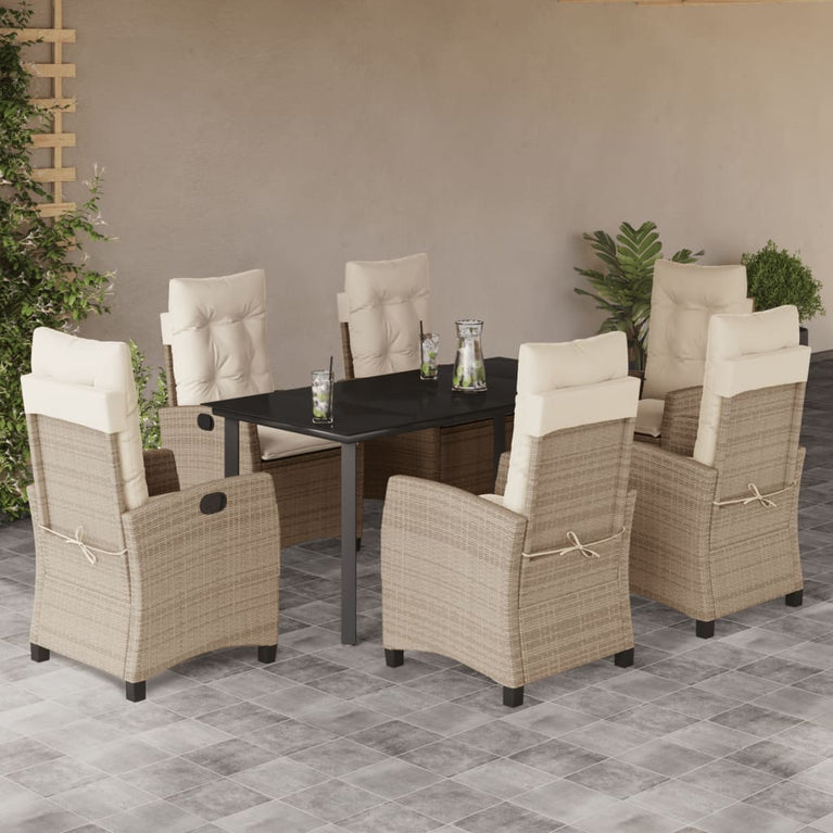 7-delige Tuinset met kussens poly rattan beige