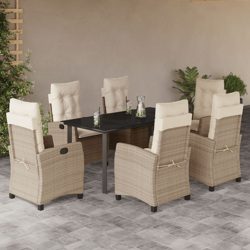 7-delige Tuinset met kussens poly rattan beige