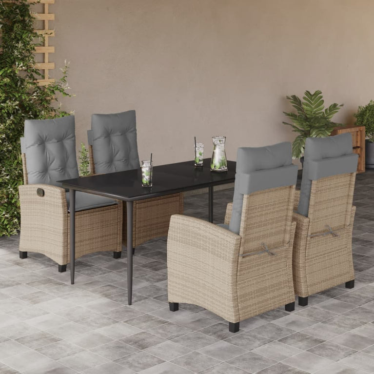 5-delige Tuinset met kussens poly rattan gemengd beige