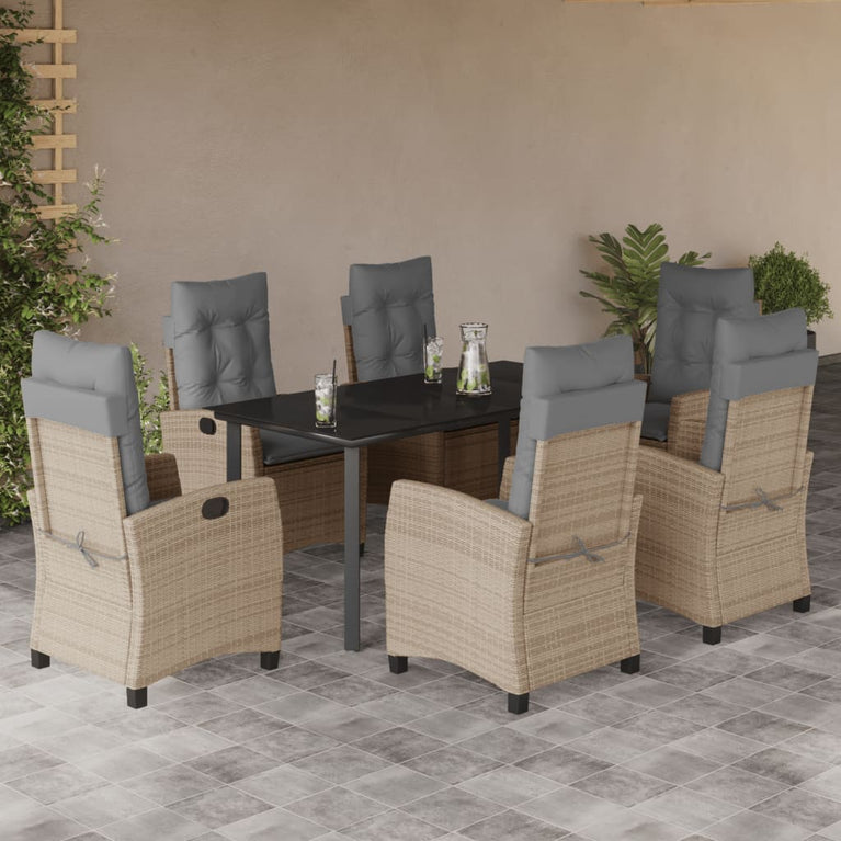 7-delige Tuinset met kussens poly rattan gemengd beige