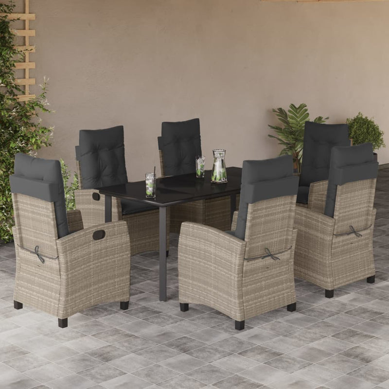 7-delige Tuinset met kussens poly rattan grijs