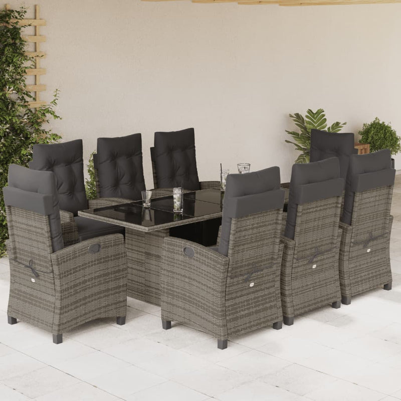 9-delige Tuinset met kussens poly rattan grijs