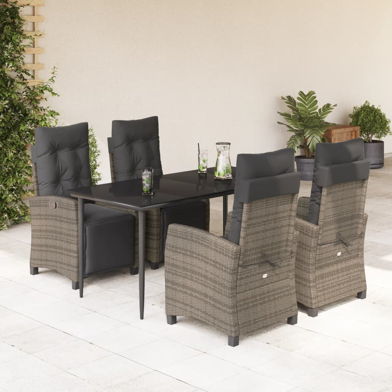 5-delige Tuinset met kussens poly rattan grijs