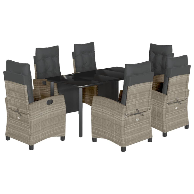 7-delige Tuinset met kussens poly rattan grijs