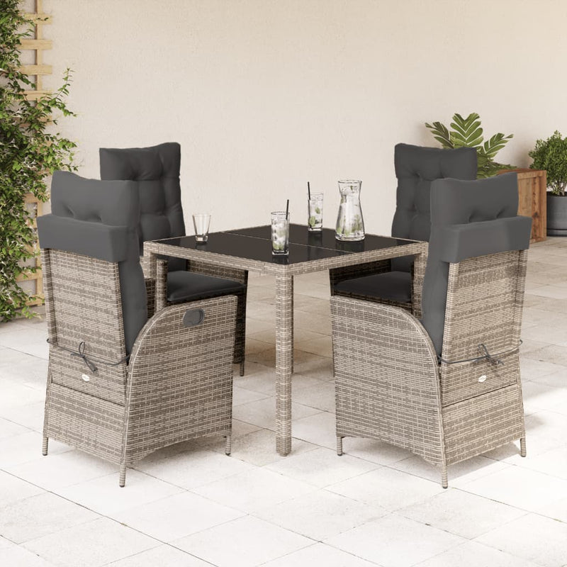 5-delige Tuinset met kussens poly rattan grijs