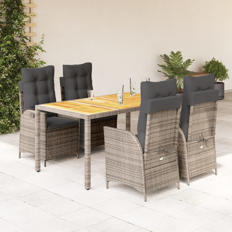 5-delige Tuinset met kussens poly rattan grijs