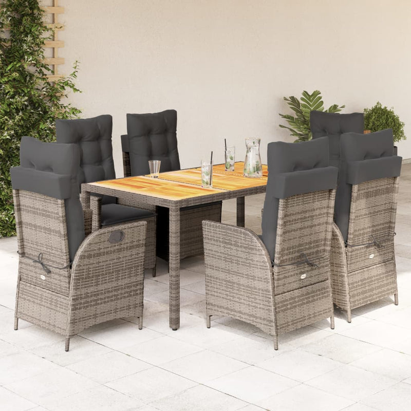 7-delige Tuinset met kussens poly rattan grijs