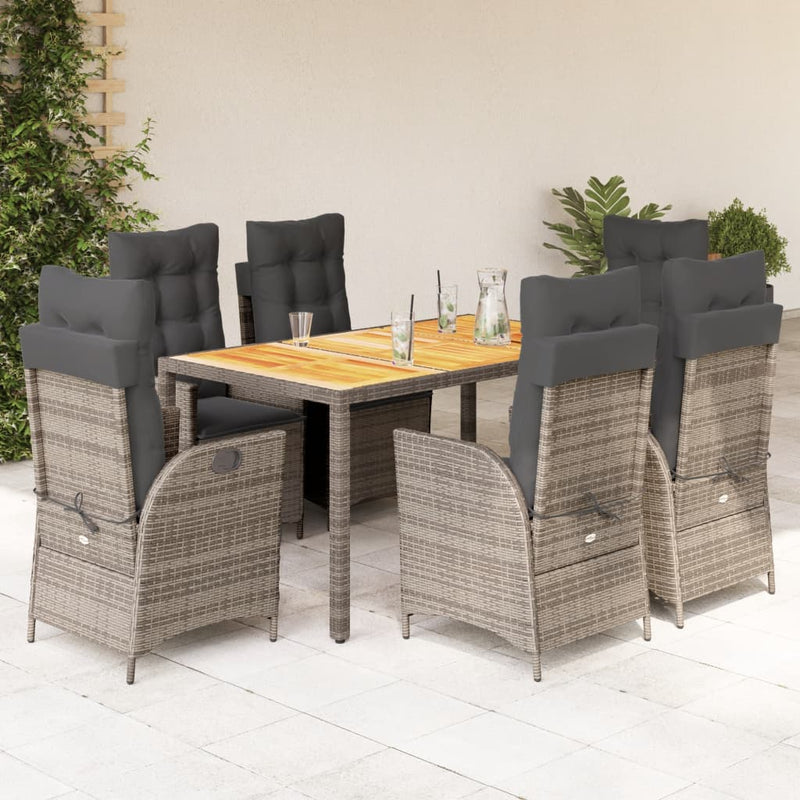 7-delige Tuinset met kussens poly rattan grijs