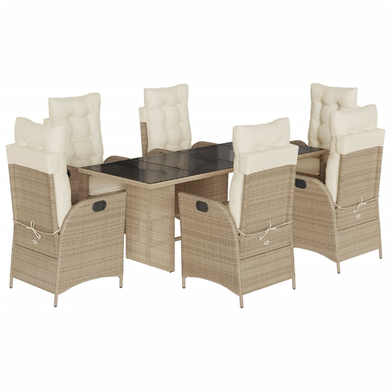 7-delige Tuinset met kussens poly rattan beige