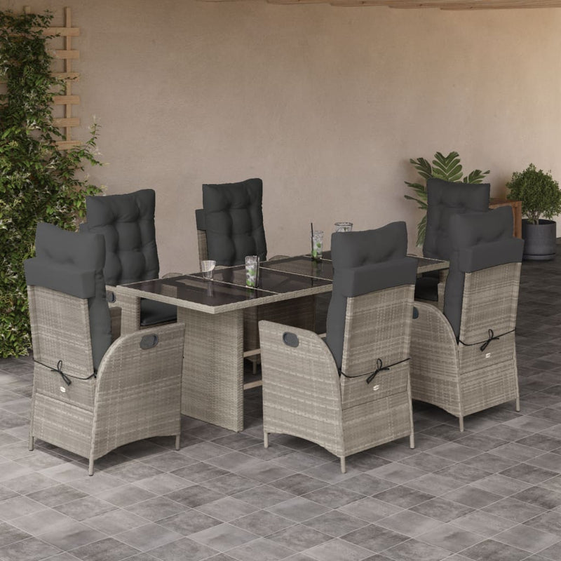 7-delige Tuinset met kussens poly rattan grijs