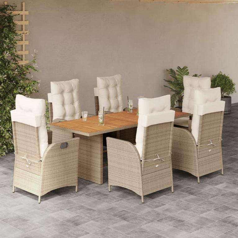 7-delige Tuinset met kussens poly rattan beige