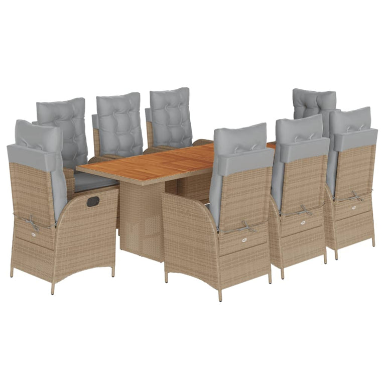 9-delige Tuinset met kussens poly rattan gemengd beige