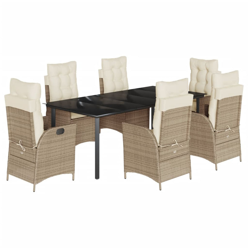 7-delige Tuinset met kussens poly rattan beige