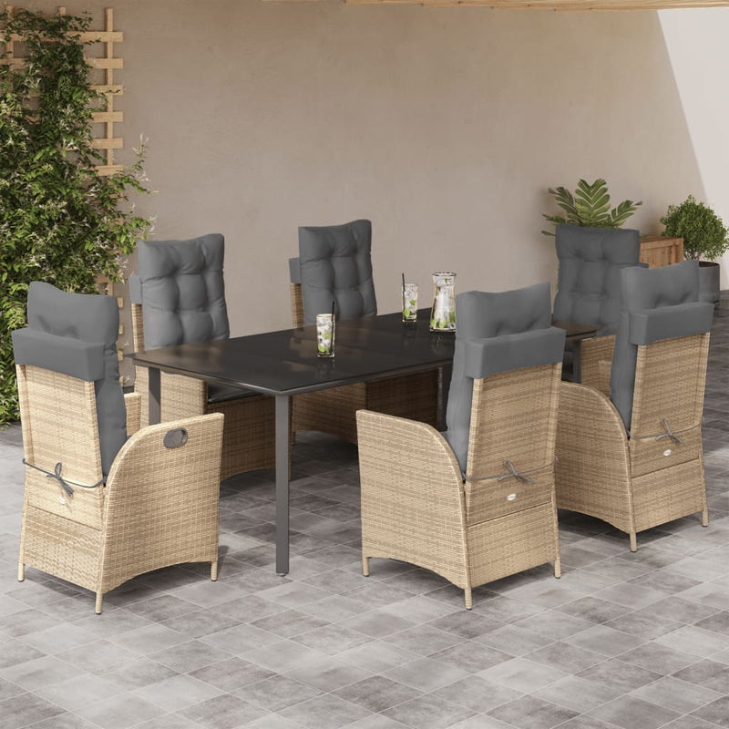7-delige Tuinset met kussens poly rattan beige
