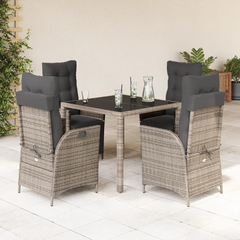 5-delige Tuinset met kussens poly rattan grijs